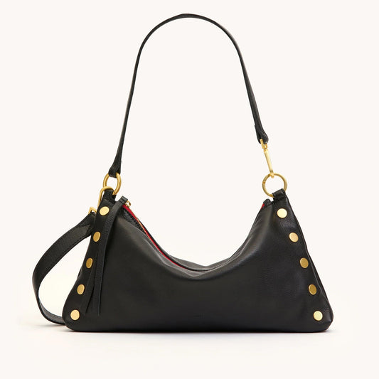 Hammitt| Kyle Medium Leather Shoulder Bag Black/Brushed Gold Red Zip