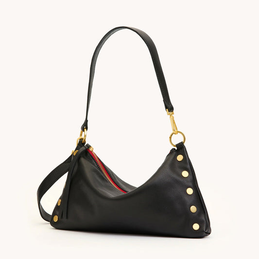 Hammitt| Kyle Medium Leather Shoulder Bag Black/Brushed Gold Red Zip