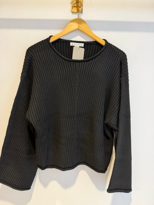 Camille Relaxed Rib Knit Crew Neck Cropped Sweater