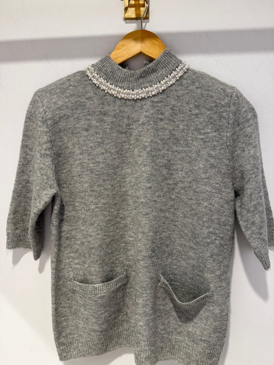 MACON Short Sleeve Knit in Grey Melange