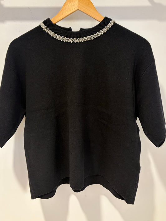 Frances Short Sleeve Black Sweater