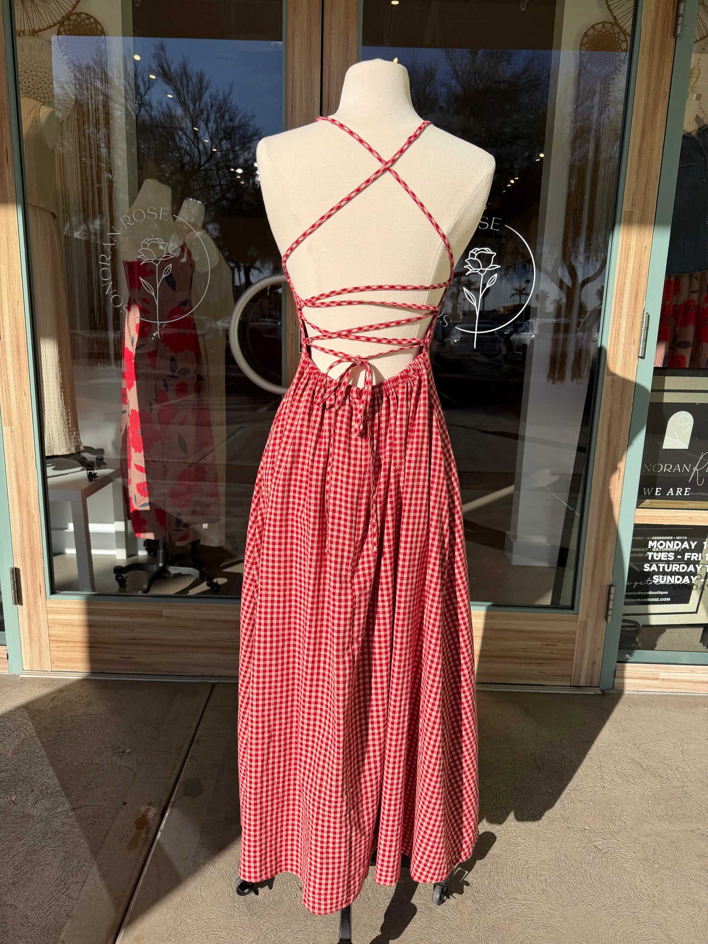 Nikki Gingham Pattern Red Maxi Dress