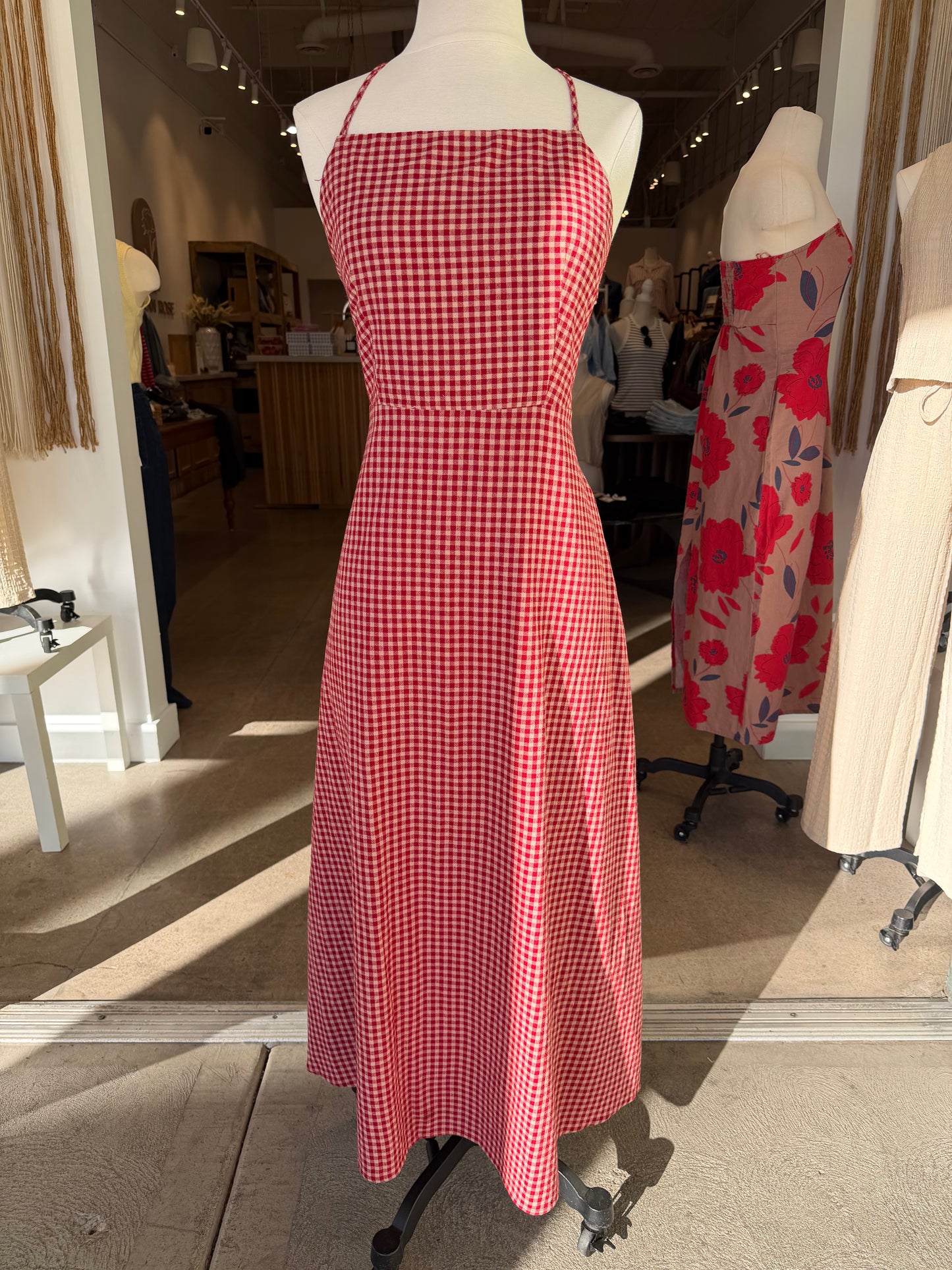 Nikki Gingham Pattern Red Maxi Dress