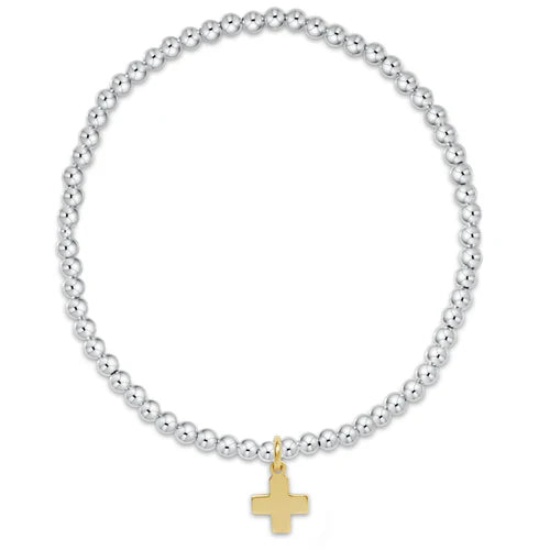 classic sterling mixed metal 2mm bead bracelet - signature cross gold charm by enewton