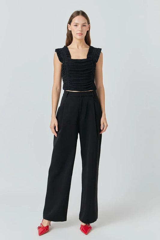 Raven Ruffled Stretch Mesh Tank Top