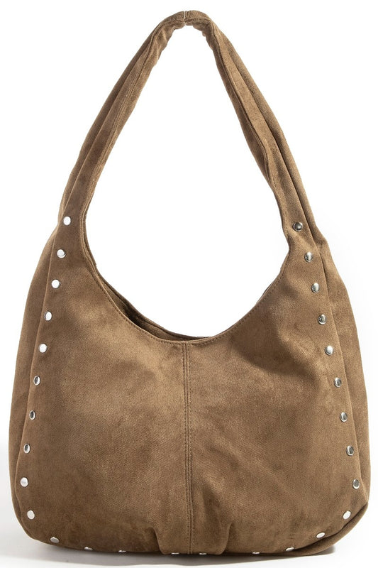 Sierra Studded Faux Suede Hobo Bag