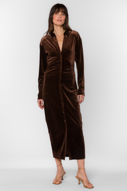 PHOENIX Long Sleeve Velvet Midi Dress