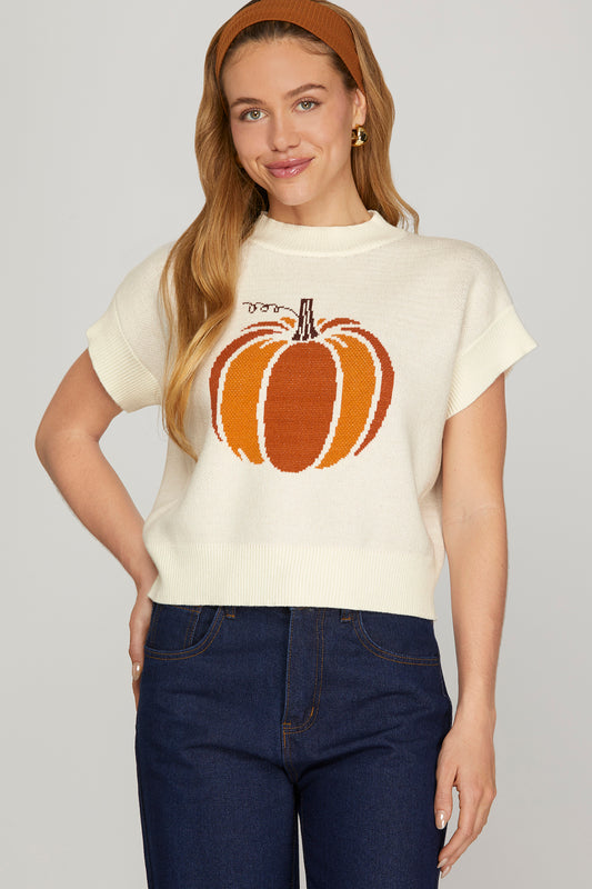 Pumpkin Sweater Top with Drop Short Sleeves