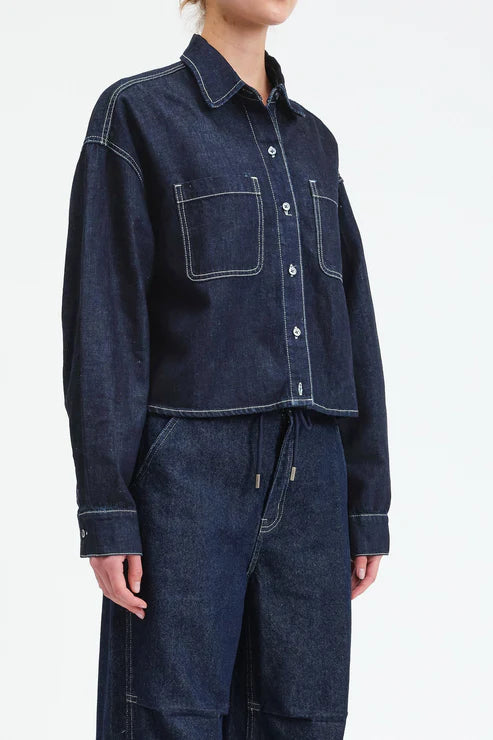 Daze The Editor Cropped Button Up Top