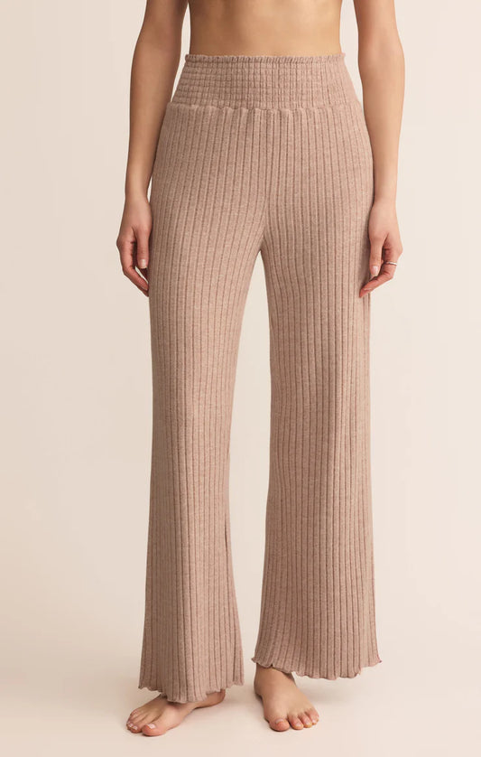 Z Supply Dawn Smocked Silky Rib Pant in Iced Coffee