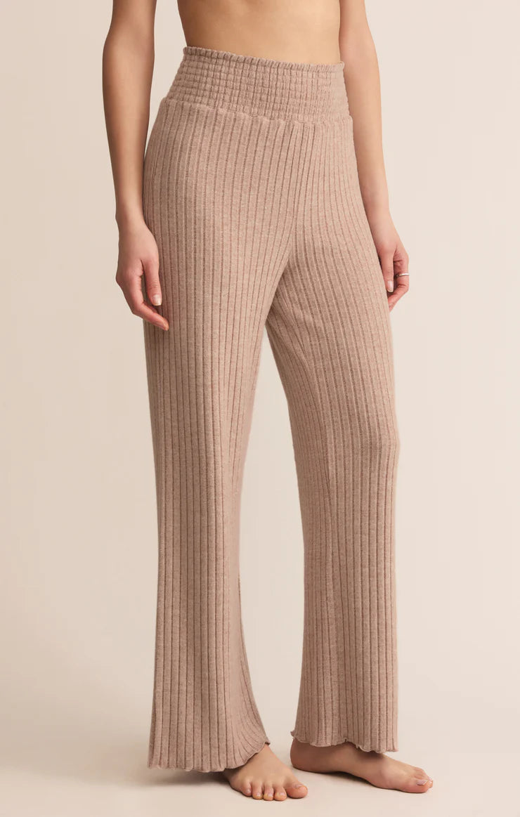 Z Supply Dawn Smocked Silky Rib Pant in Iced Coffee