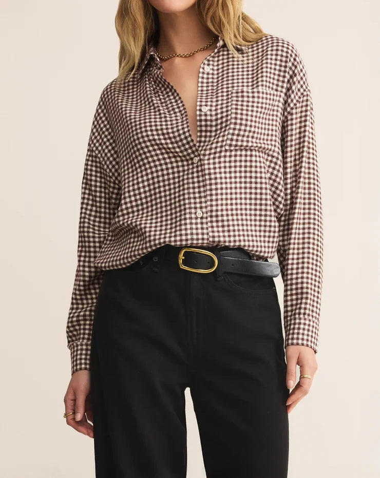 Z Supply River Plaid Button Up Long Sleeve Top