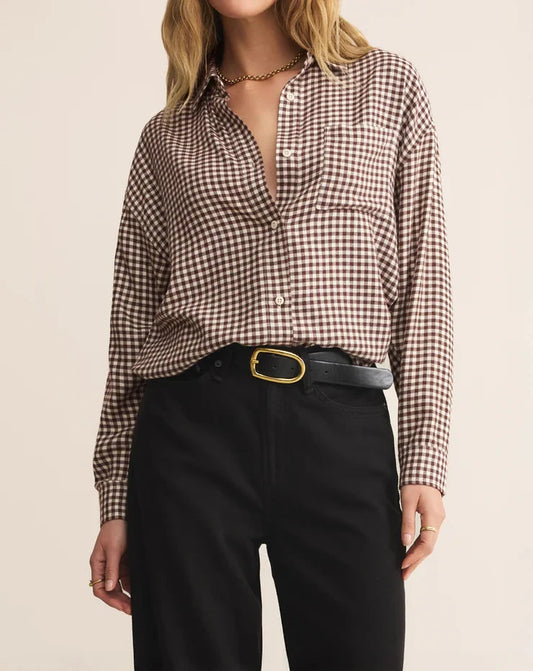 Z Supply River Plaid Button Up Long Sleeve Top