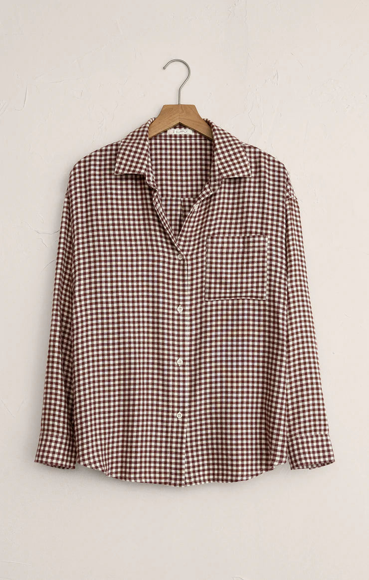 Z Supply River Plaid Button Up Long Sleeve Top