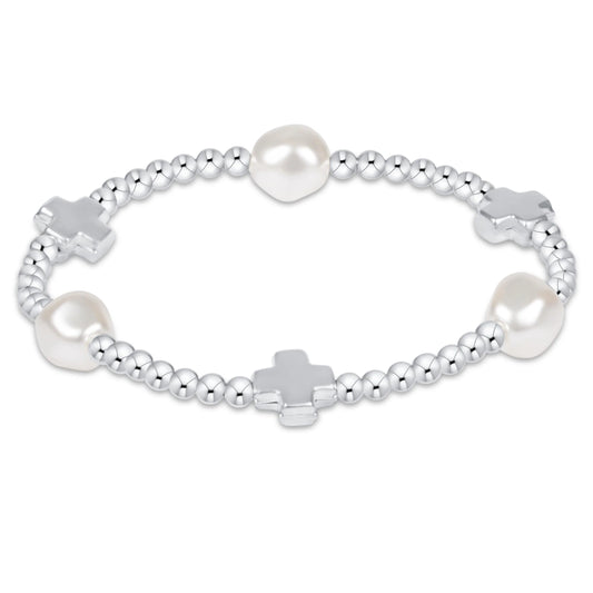 signature cross admire pearl pattern 3mm bead bracelet - sterling by enewton