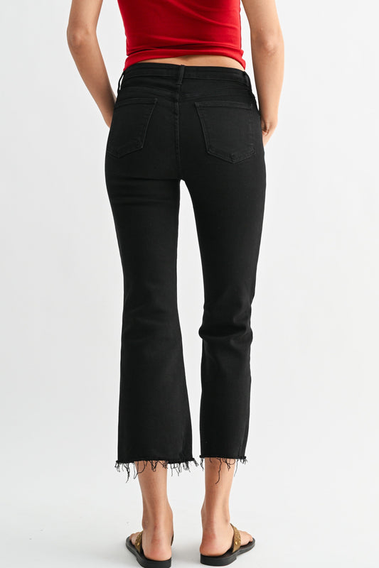 High Rise Crop Flare W/ Distressed Hem Jean
