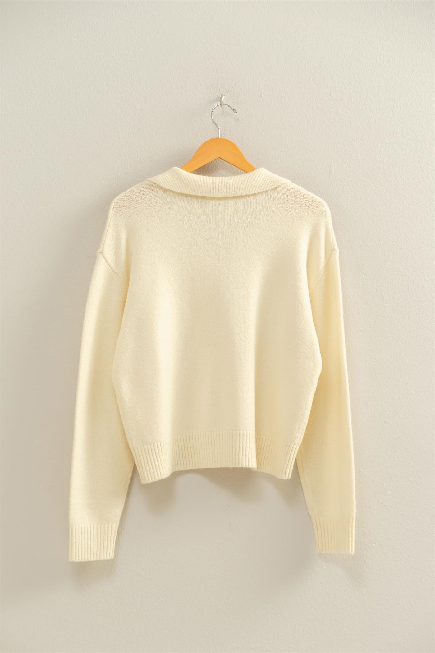 Belle Collared V-Neck Relaxed Knit Sweater
