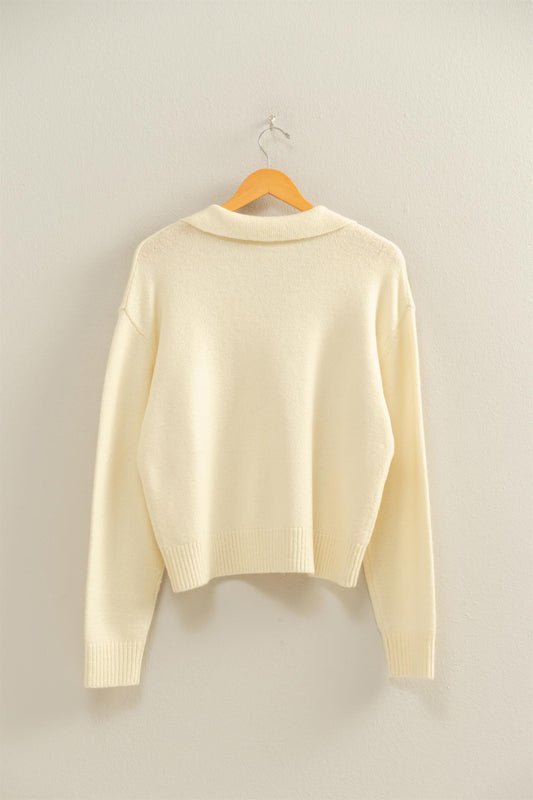 Belle Collared V-Neck Relaxed Knit Sweater