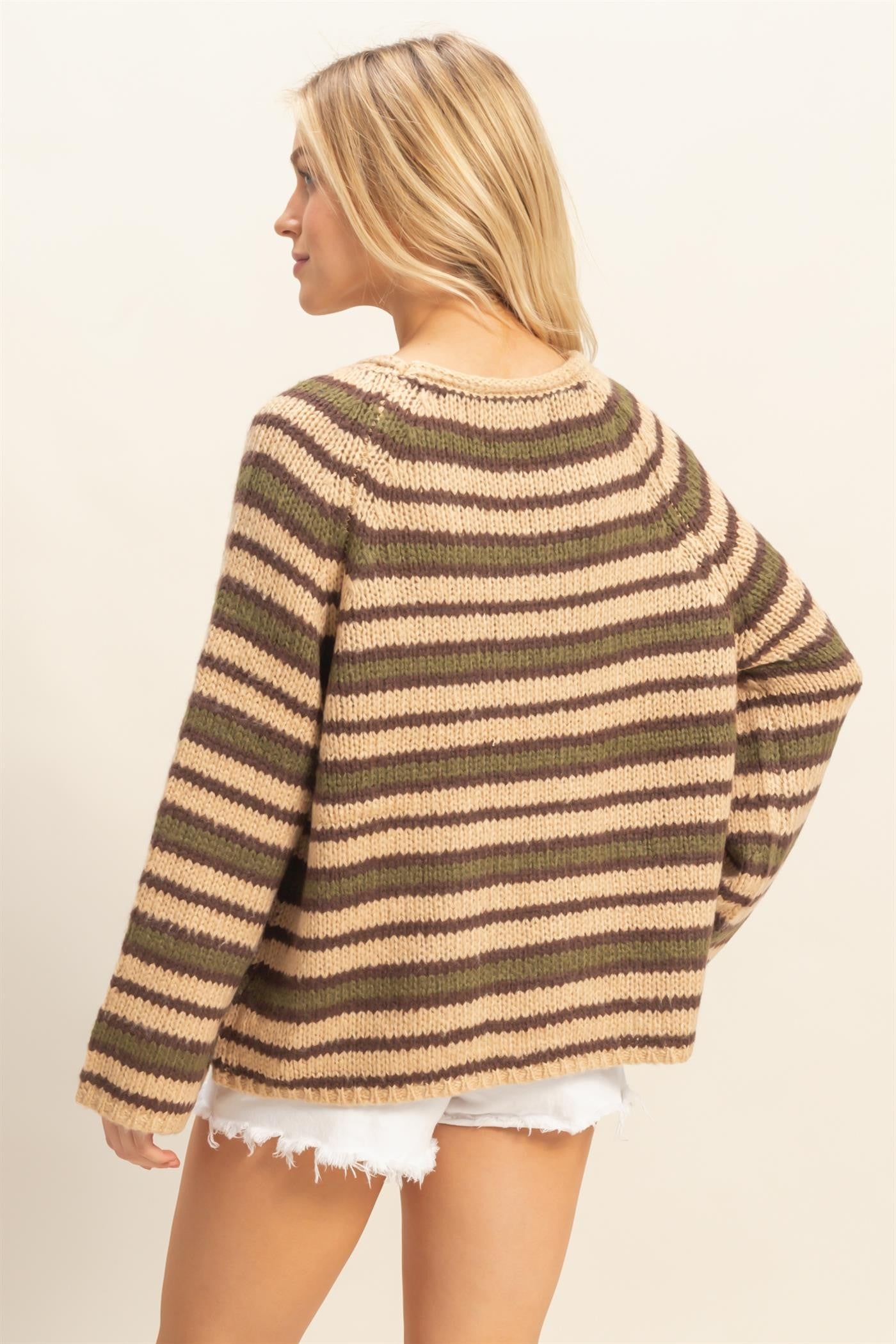 Aria Kangaroo Pocket Detail Striped Pullover