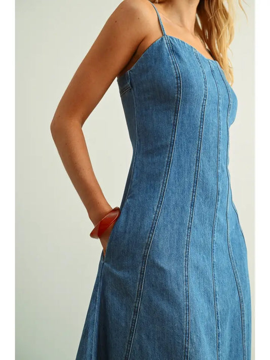 Scarlett Paneled Maxi Washed Denim Dress