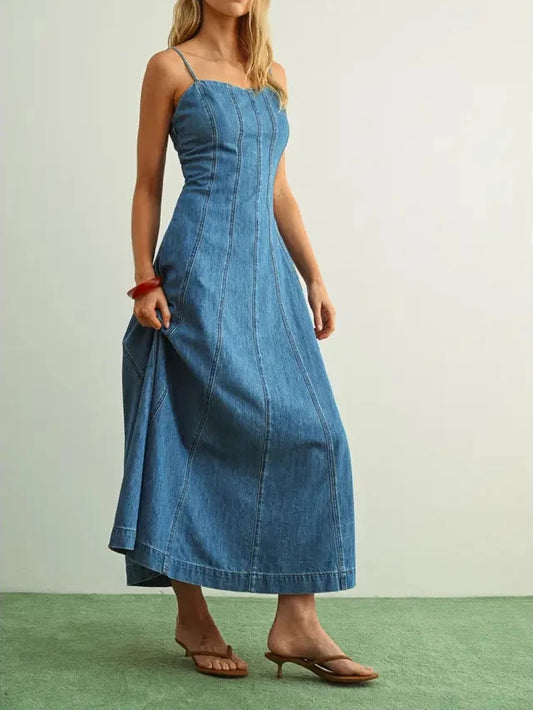 Scarlett Paneled Maxi Washed Denim Dress