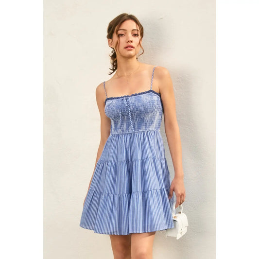 Colette Striped Eyelet Babydoll Tiered Mini Dress