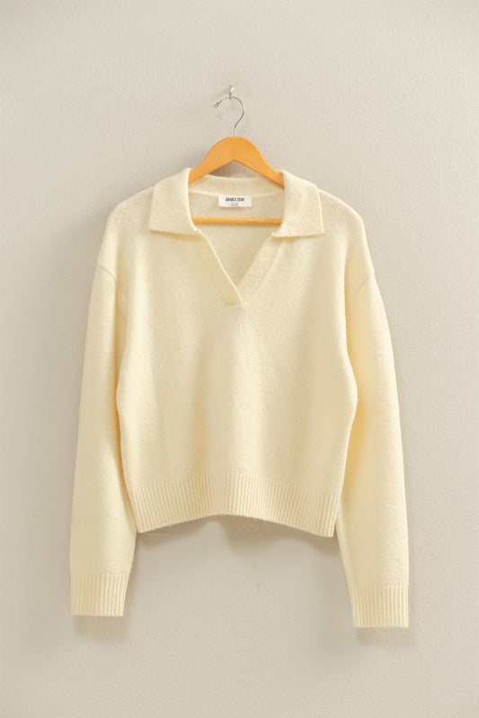 Belle Collared V-Neck Relaxed Knit Sweater