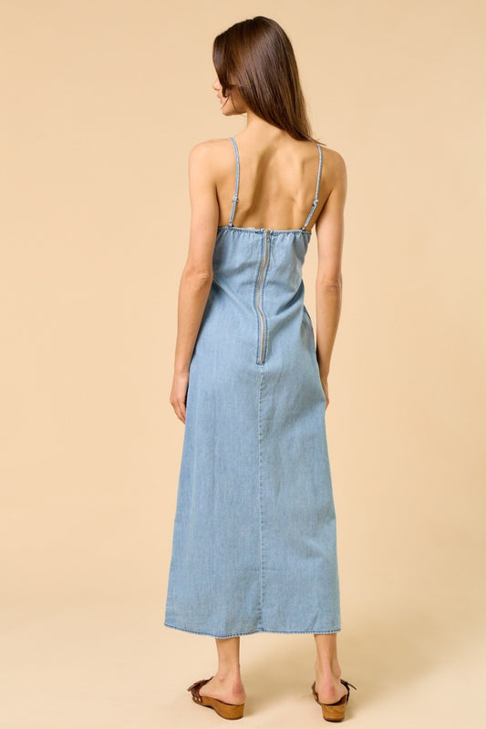 Rae Denim Maxi dress With Trim detail