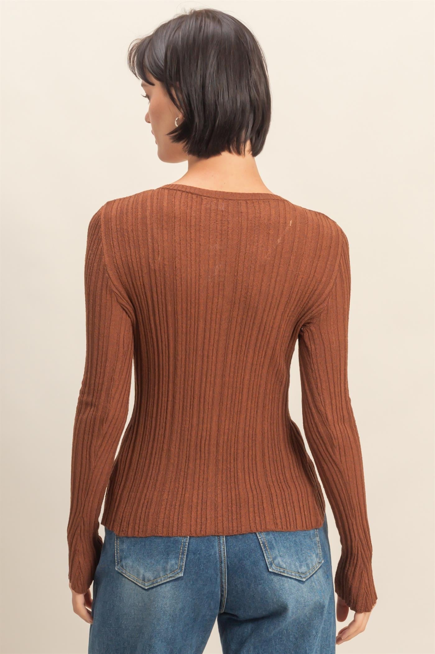 Juliet Ribbed V-Neck Fitted Button Cardigan