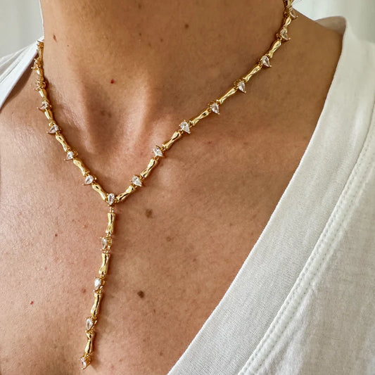 Bamboo Gold CZ Pear Lariat