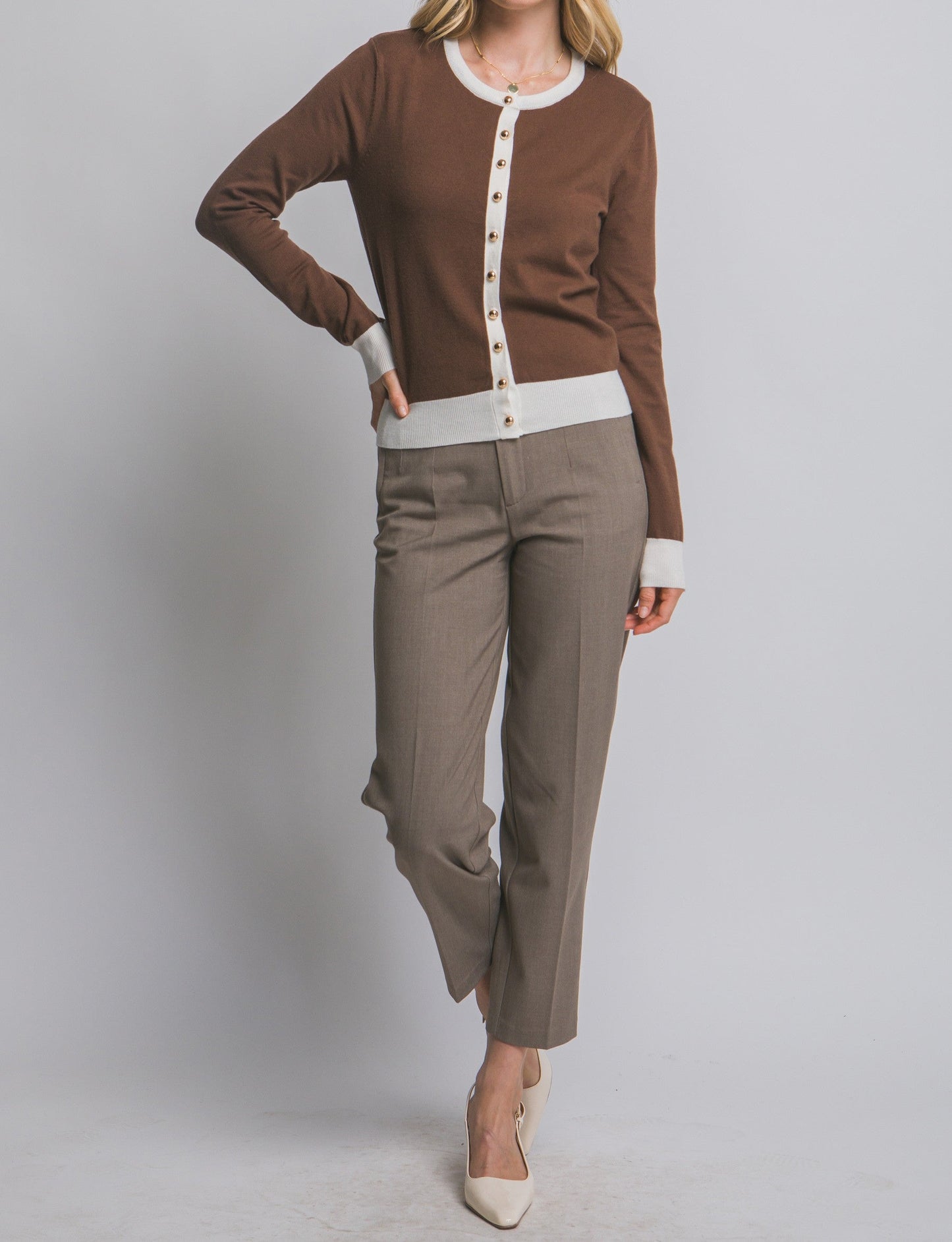 Kinsley Long Sleeve Contrast Trim Cardigan