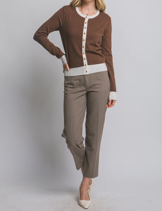 Kinsley Long Sleeve Contrast Trim Cardigan