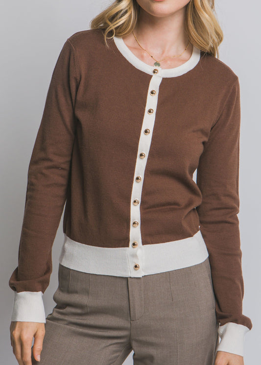 Kinsley Long Sleeve Contrast Trim Cardigan