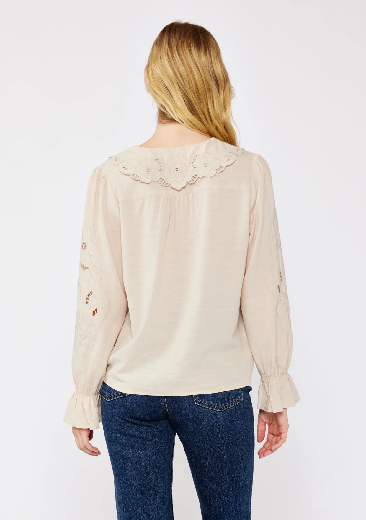 Lucy Long Sleeve  Embroidered Floral Cutout Top