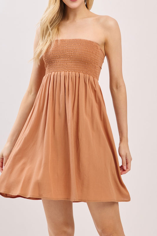 Lizzy Smocked Tube Top Flowy Mini Dress