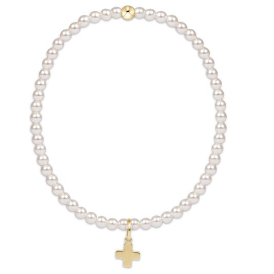 classic pearl 3mm bead bracelet - signature cross gold charm by enewton