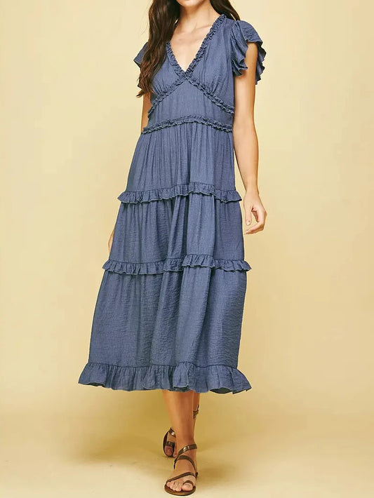 Bree Ruffled Tea Length Midi Dress