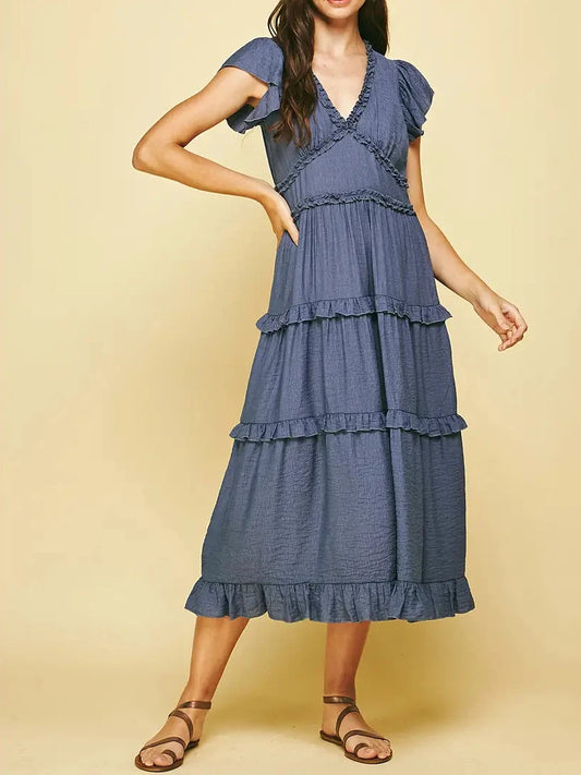 Bree Ruffled Tea Length Midi Dress