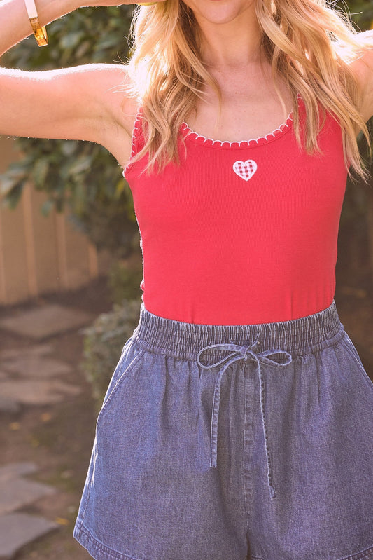 Embroidered Tank With Picot Stitching