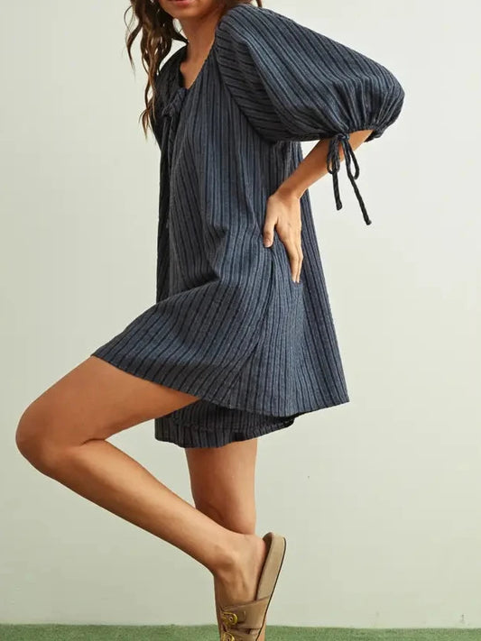 Millie Stripe Emb Detail Loose Romper