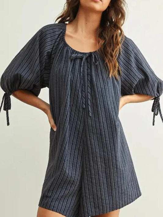 Millie Stripe Emb Detail Loose Romper