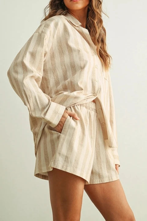 Caroline Striped Button Front L/S Shirts