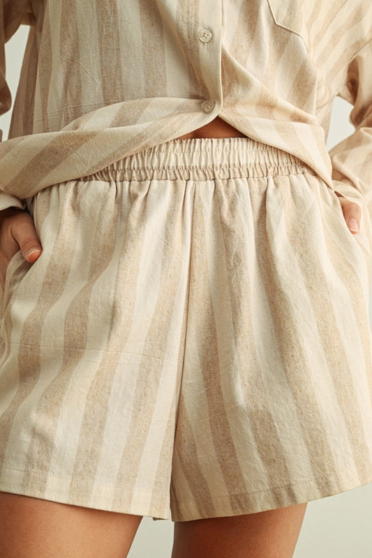 Caroline Striped Elastic Band Waist Shorts