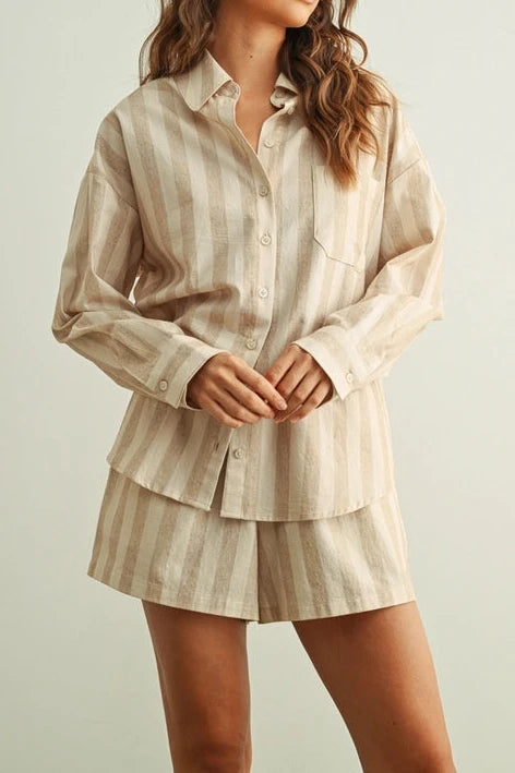 Caroline Striped Button Front L/S Shirts