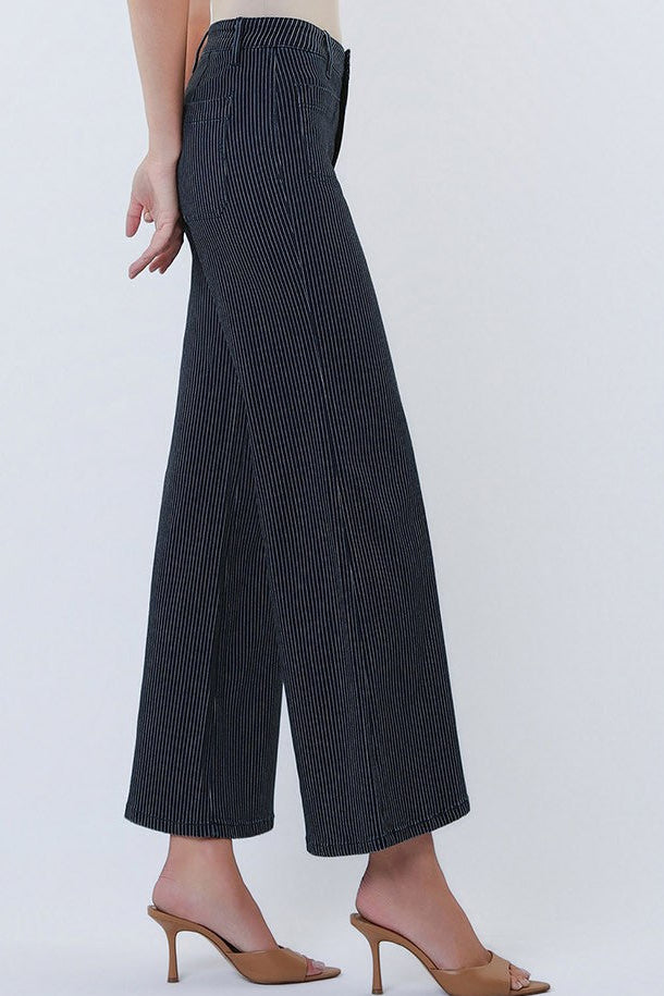 Sam High Rise Patch Pocket Crop Striped Wide Jeans