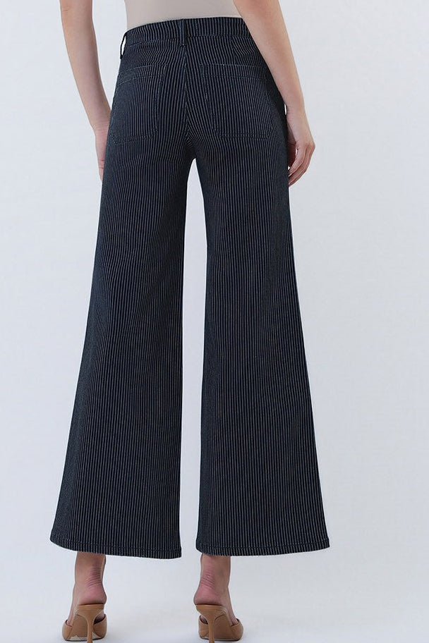 Sam High Rise Patch Pocket Crop Striped Wide Jeans