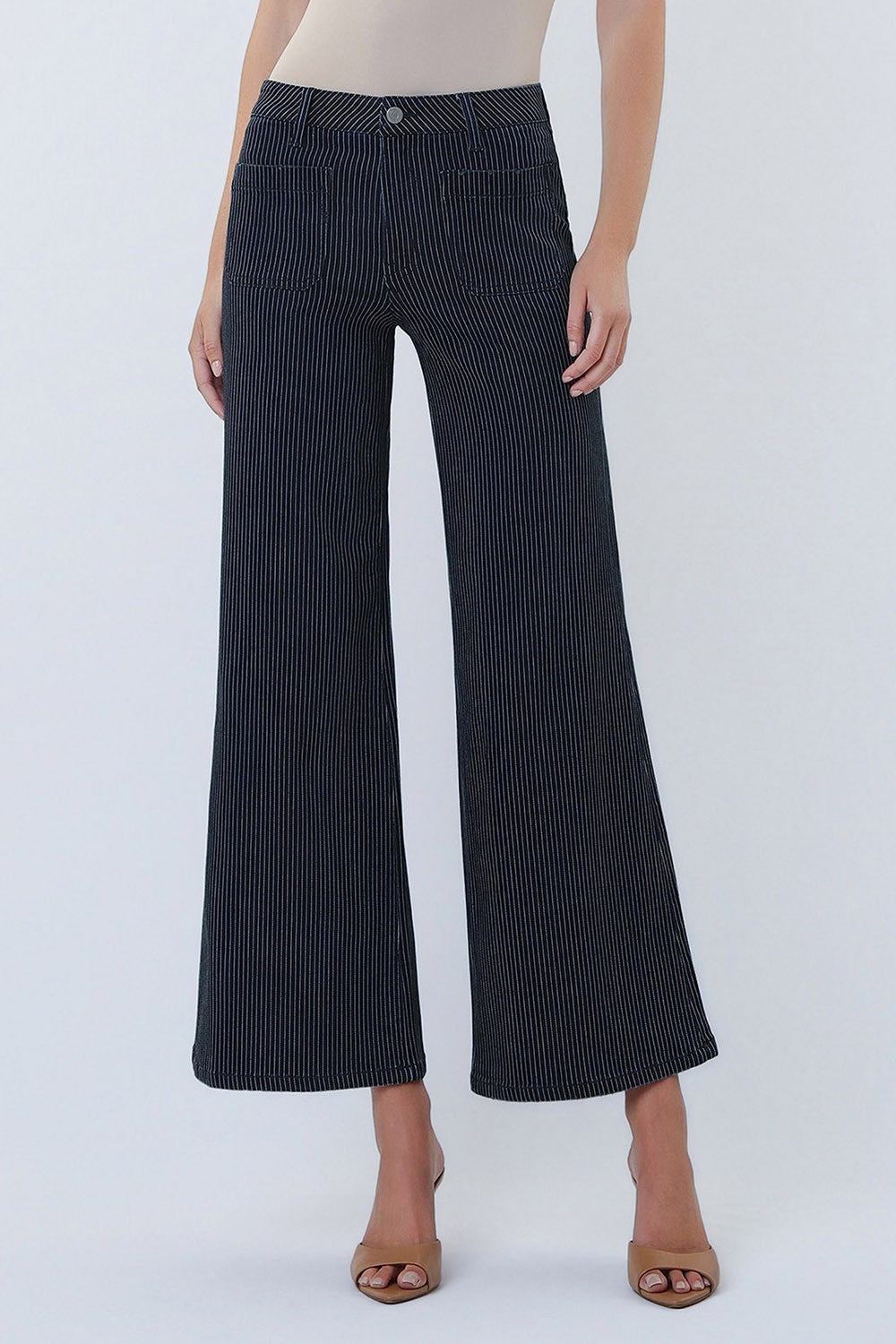 Sam High Rise Patch Pocket Crop Striped Wide Jeans