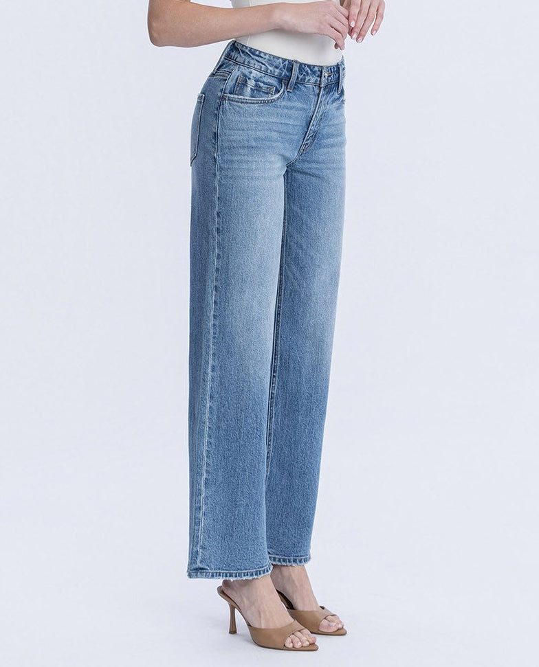 Olivia High Rise Medium Wash Full Length Wide Leg Jeans