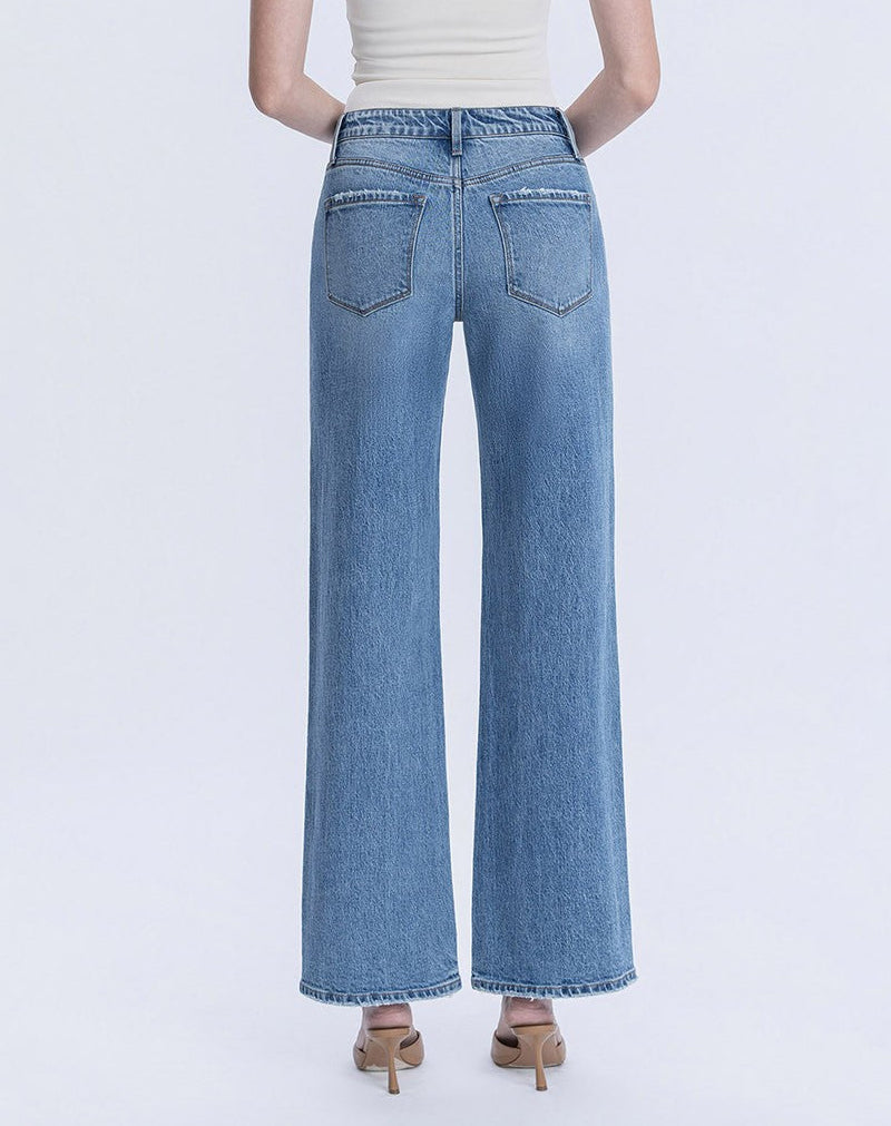 Olivia High Rise Medium Wash Full Length Wide Leg Jeans