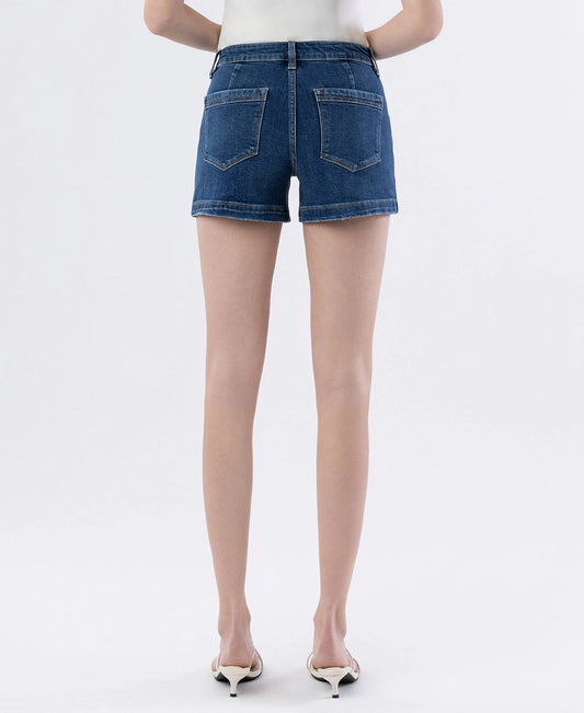 High Rise Trouser Hem Utility Denim Shorts